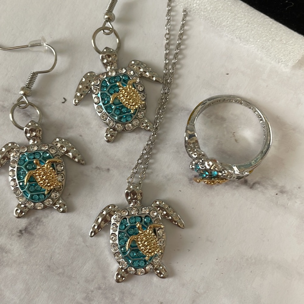 Turtle jewelry gift set for mom Mother’s Day valentines gift turtle 925 silver - Picture 8 of 8